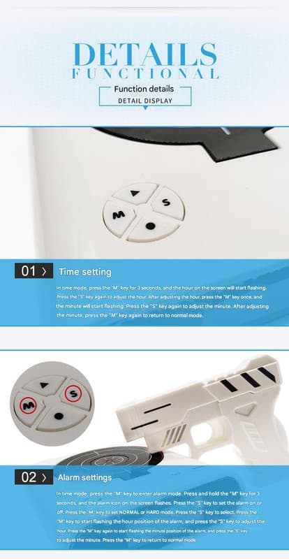 Gun Alarm Clock - Target Shooting Alarm with Infrared Gun - White