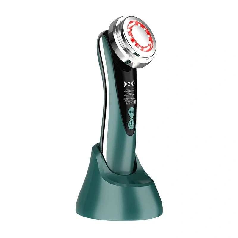 4-in-1 Facial Beauty Device - LED Light Therapy, Warm Lifting, Ion - Green
