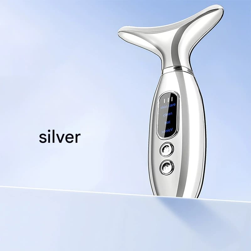 Multi-Functional Neck & Face Beauty Massager - Constant Heat, Ion - Silver