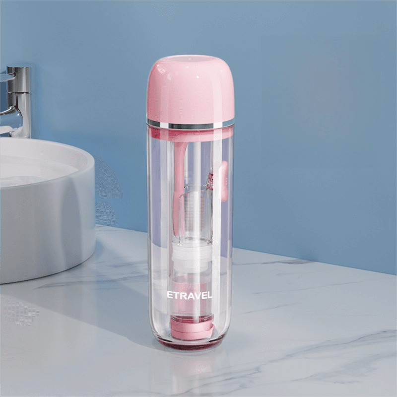 Pink Portable 2-in-1 Travel Toothbrush/Toothpaste Organizer & Mouthwash Cup