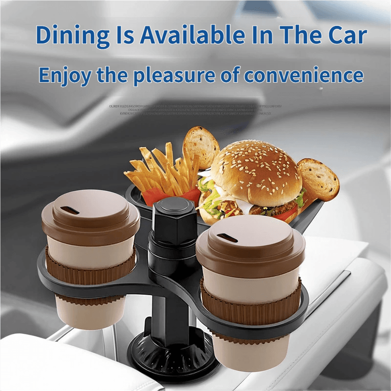 2-in-1 Car Rotating Dinner Tray & Double Cup Holder with Secure Phone Mount