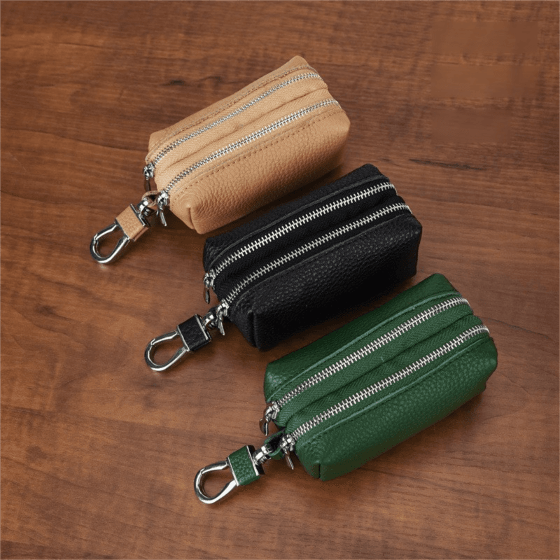Green High-Quality Genuine Leather Key Case - Double-Layer Zippered