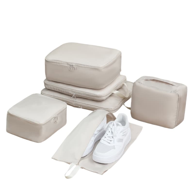 6-Piece Off-White Memory Fabric Travel Compression Packing Cubes - Off White
