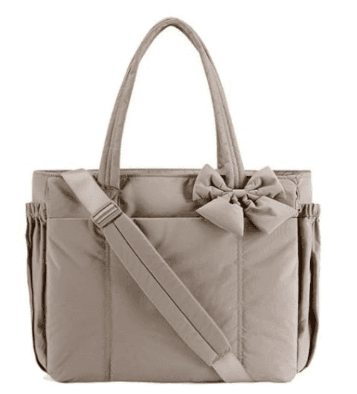 Camel Women's Quilted Puffer Tote Bag Large Capacity Lightweight Bow Handbag
