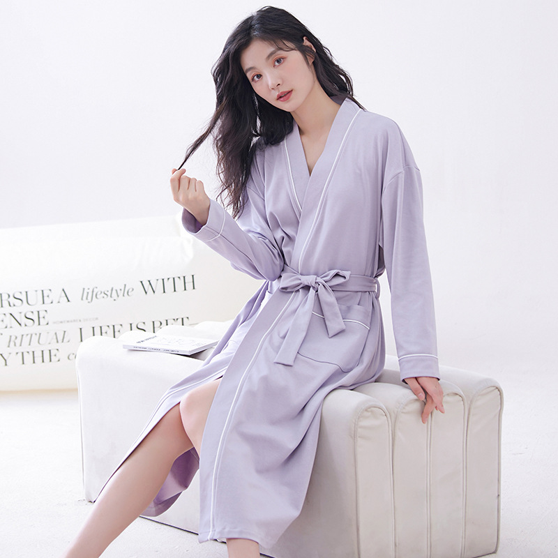Purple M size Women's Cotton Robe - Autumn/Winter Bathrobe & Morning Gown