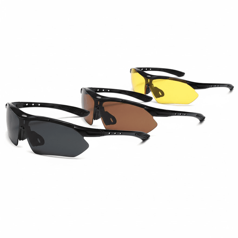 3-Piece Outdoor Cycling Sunglasses Sports Glasses Set Night Vision Yellow