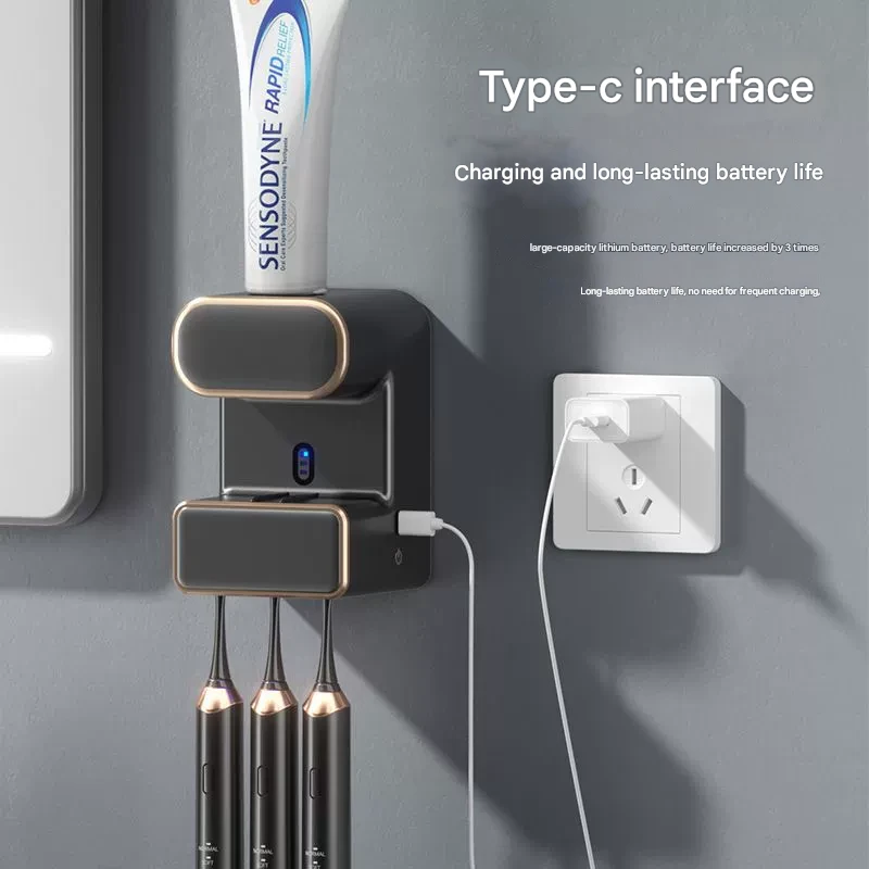 Automatic Toothpaste Dispenser with UVC Toothbrush Sterilizer - Grey