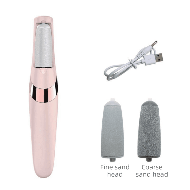 Pink Wireless Electric Foot Grinder With Two Heads - Automatic Pedicure Tool