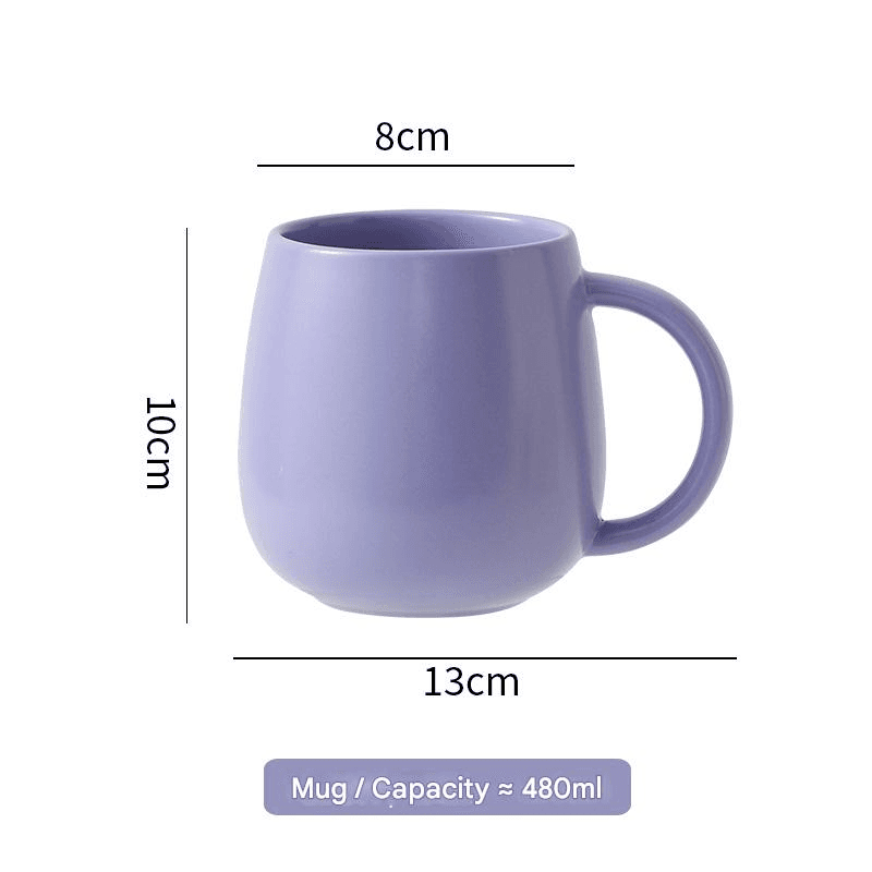 Purple Macaron Ceramic Coffee Mug Set - 500 ml Large Capacity Belly Cup