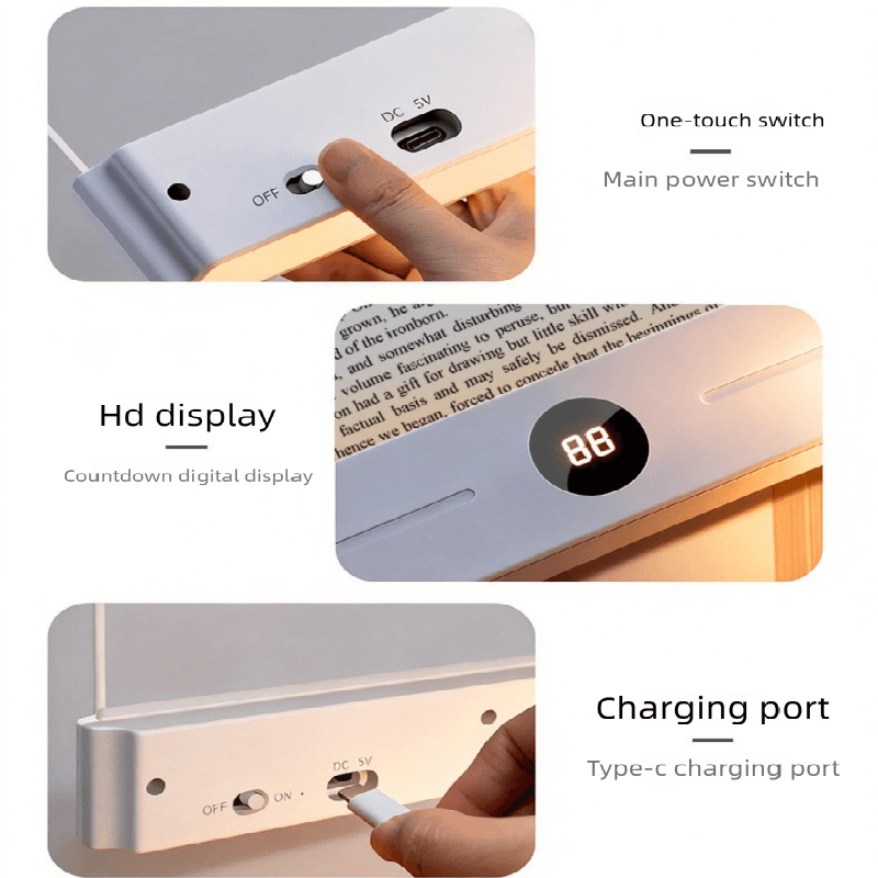 Pink LED Flat Panel Reading Light with 99m Timer 3 Color Modes Stepless