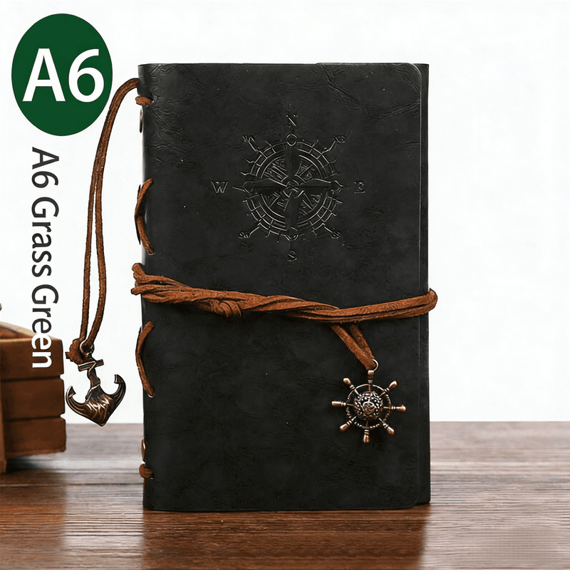 2-Pack A6 Nautical Vintage PU Leather Student Notebook - Grass Green