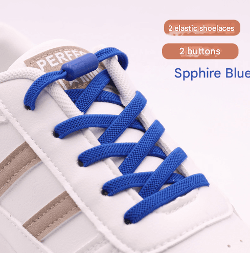 Blue No-Tie Elastic Shoelaces with Quick Lock System - Flat Tieless Laces