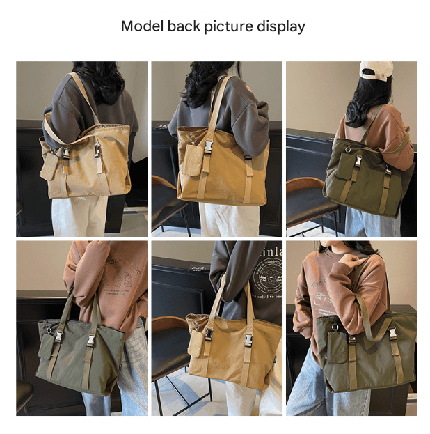 Khaki Women's Large Capacity Nylon Tote Bag - Casual Shoulder