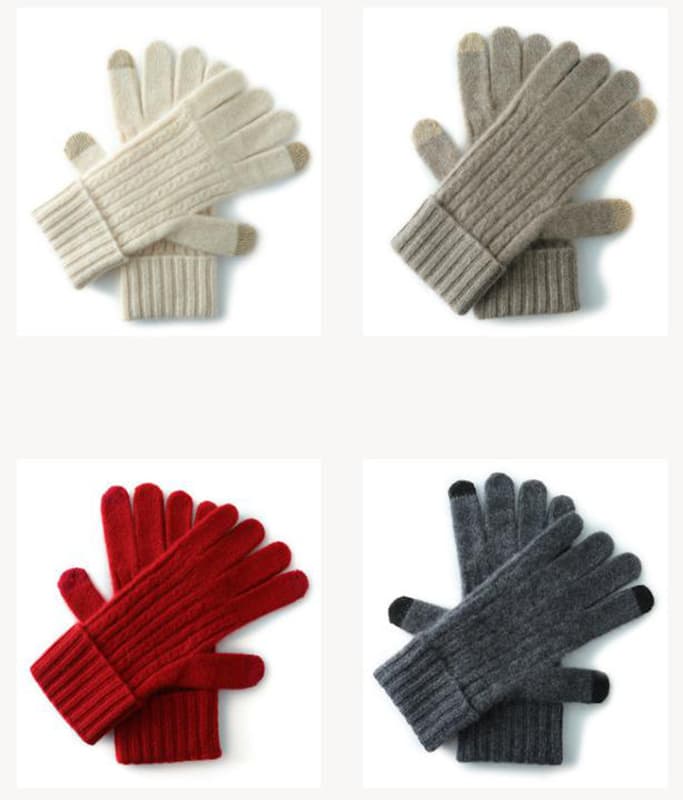 Beige Unisex Touchscreen Ribbed Warm Cycling Windproof Knitted Five-finger