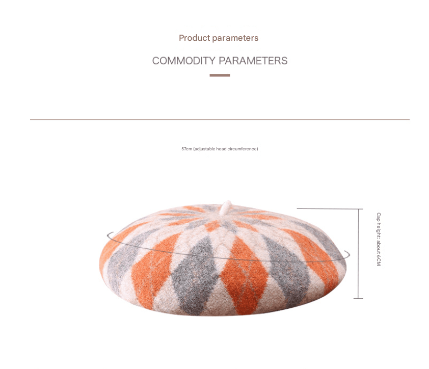 Diamond Colorblock Wool Beret - Plaid Painter Hat, Warm and Soft - (Pink)
