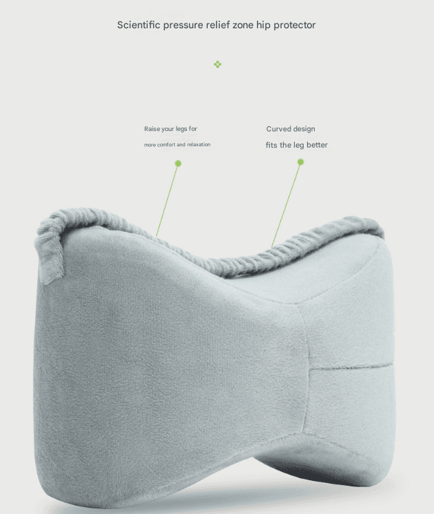 Grey Ergonomic Memory Foam Knee Pillow for Side Sleepers - Leg Positioner