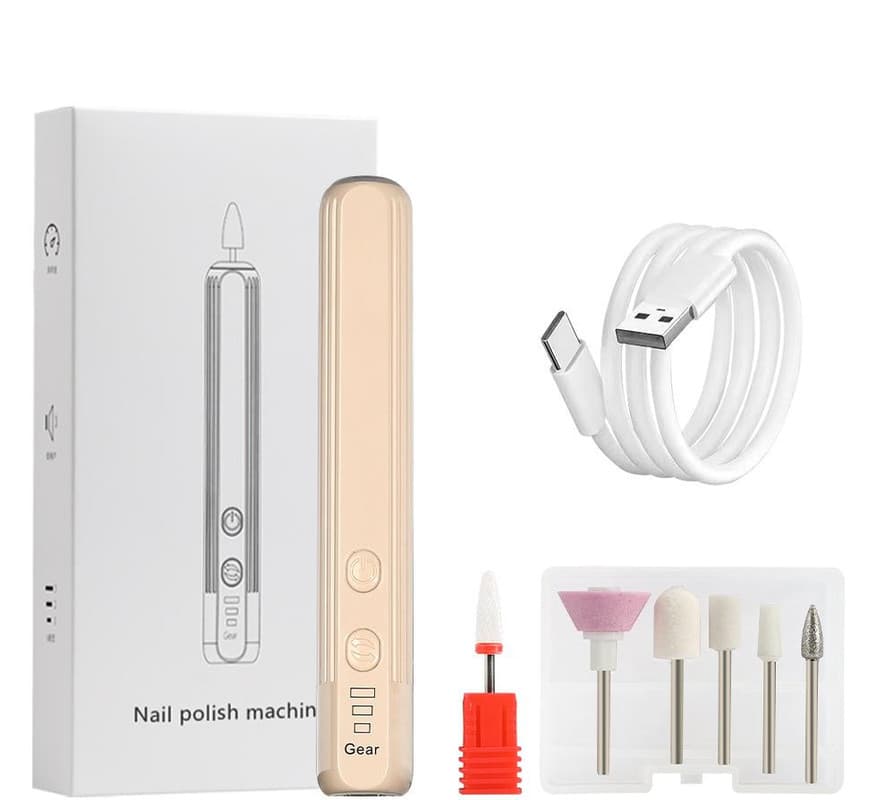 Portable Electric Nail Drill Pen Kit - USB-C Rechargeable, 3-Speed - Khaki