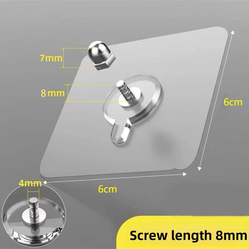 50-PCS Heavy Duty Adhesive Screw Stickers No Drilling Wall Hooks 6 × 6 - 8mm