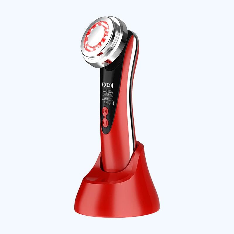 4-in-1 Facial Beauty Device - LED Light Therapy, Warm Lifting, Ion - Red