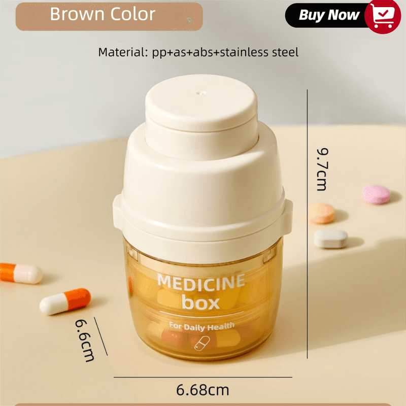 Beige 3-in-1 Pill Cutter, Crusher & Organizer Box with Built-in Water Cup