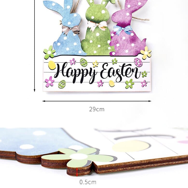 Colorful 2-Pack Easter Bunny Wooden Sign - Colorful Wooden Hanging Decor