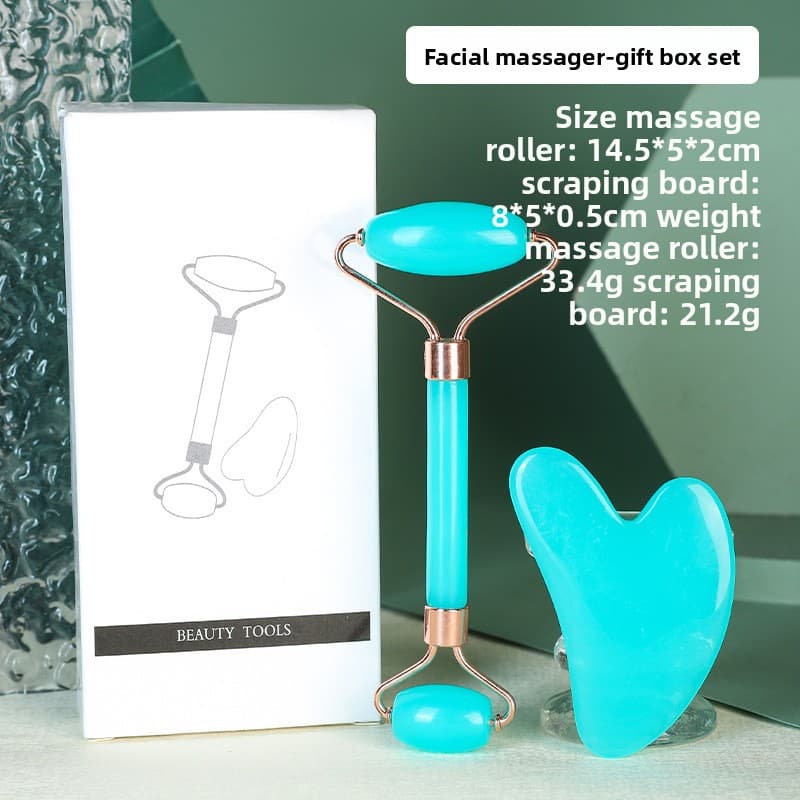 Light blue Dual-Head Resin Facial Roller and Heart-Shaped - Light Blue Gua