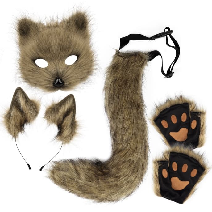 Grass yellow Halloween Furry Fox Costume Set - Plush Mask, Ears Headband