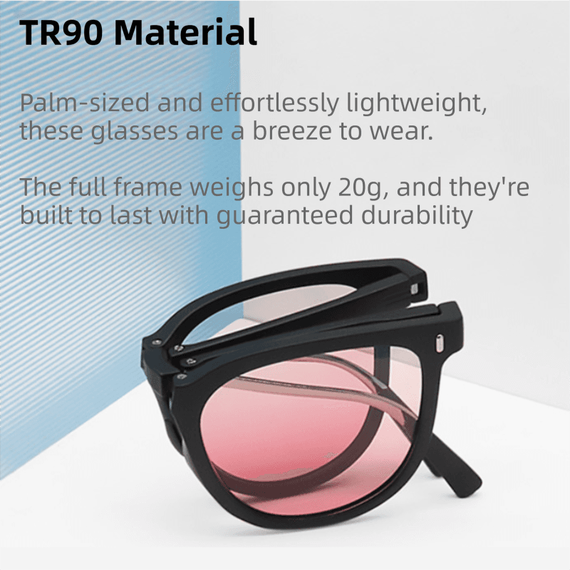 Ultra-Light Foldable TR Sunglasses for Women - Black Frame/Grey Lenses