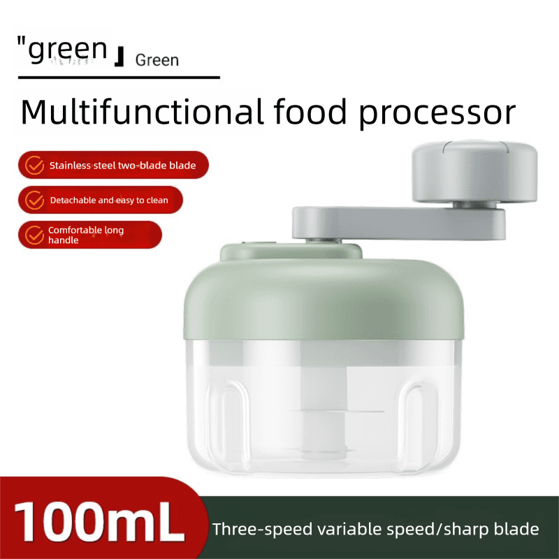 Manual Mini Garlic Chopper & Food Processor 100 ml Portable 3-Speed - Green