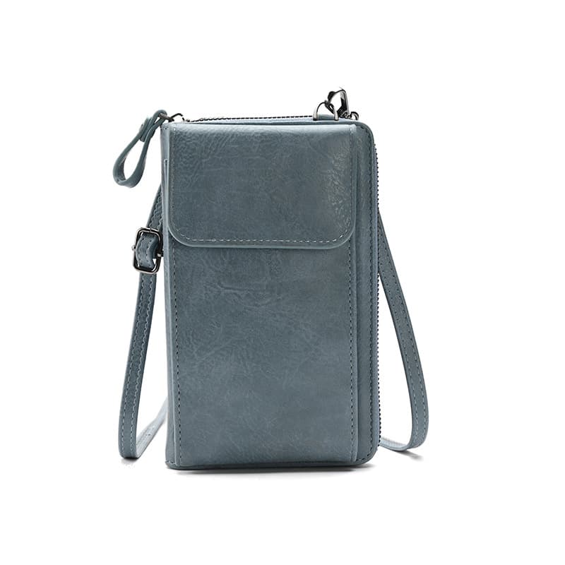 Blue Women's PU Leather Crossbody Phone Bag - Blue Crossbody Adjustable
