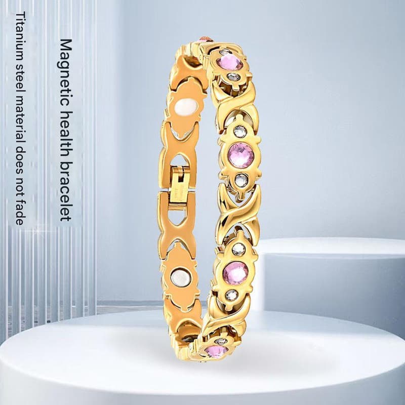 Magnetic Therapy Bracelet - Anti-Allergy Jewelry with Gemstone Design - Gold