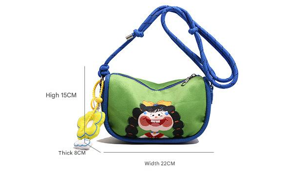 Whimsical Cartoon Girl Crossbody Bag - Lightweight Canvas - Green