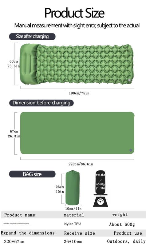 2-Piece Ultralight Inflatable Camping Sleeping Mat with Integrated - Grey