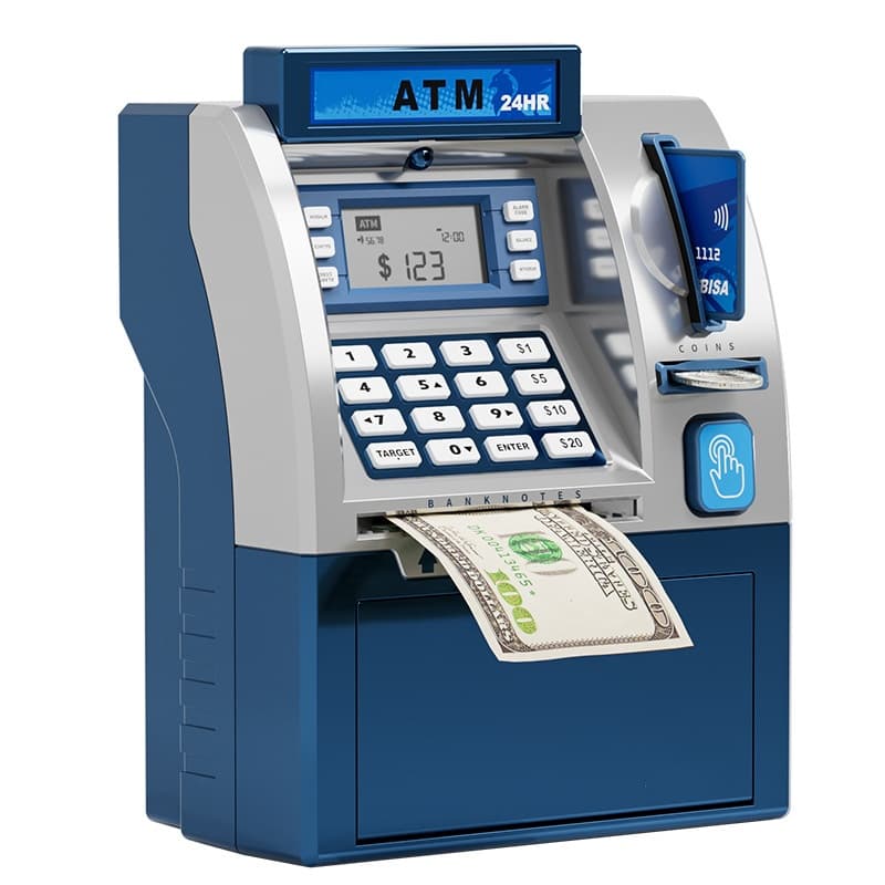 Kids ATM Savings Bank - Electronic Piggy Bank with Debit Card, PIN (Blue)