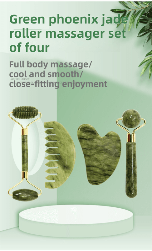 4-in-1 Natural Xiuyan Jade Facial Roller and Gua Sha Set for Face and Body