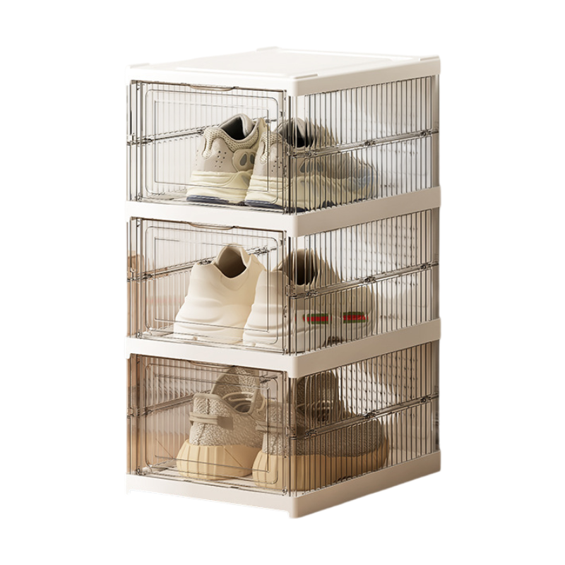 Transparent 3-Layer Foldable Shoe Storage Tower - 25.5 × 34.5 × 52.5 cm