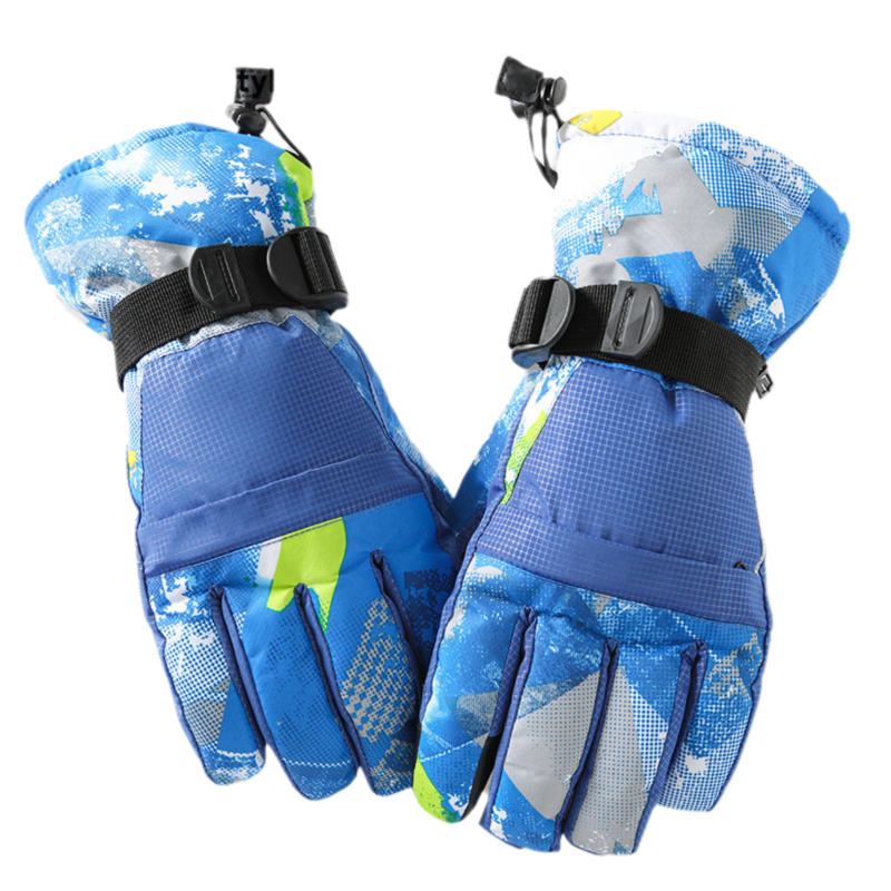 1-Pair Winter Waterproof Touchscreen Ski Gloves - Blue Graffiti Print