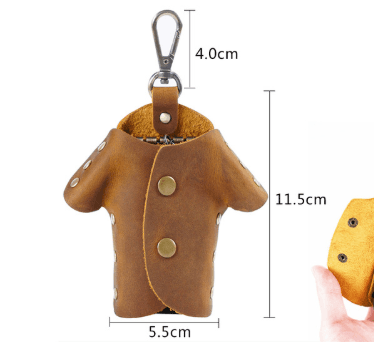 Black Genuine Crazy Horse Leather Key Case Creative Jacket Shape Holder