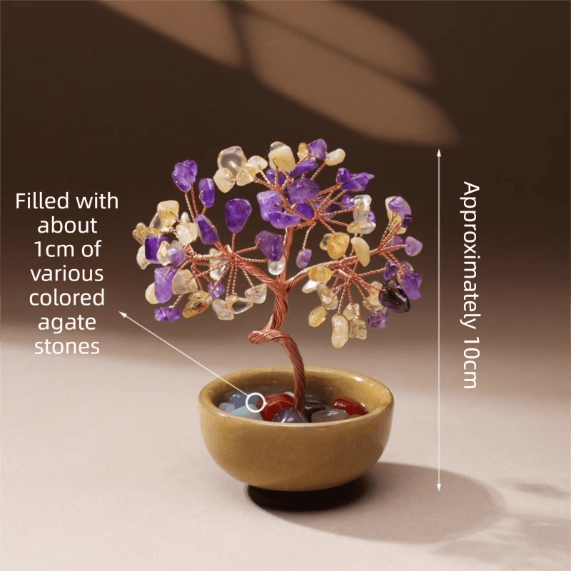 Natural Yellow-Purple Crystal Money Tree with Agate Basin - Yellow Purple