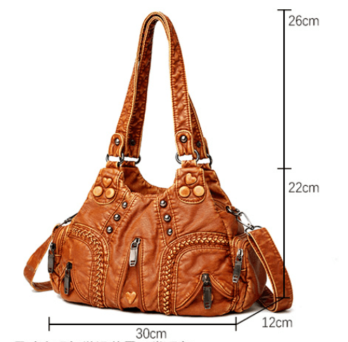 Yellow Women's Vintage Studded Hobo Bag - Soft Washed Leather Multi-Pocket