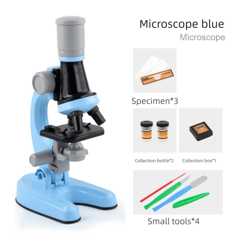 Blue Kids Biological Microscope Kit 100x 400x 1200x LED - Blue Kit