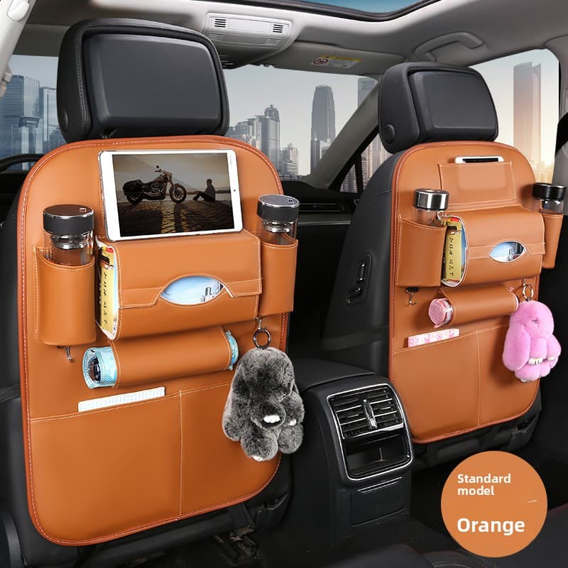 2-PCS Orange PU Leather Car Back Seat Organizer Kick Mat with Touch Screen