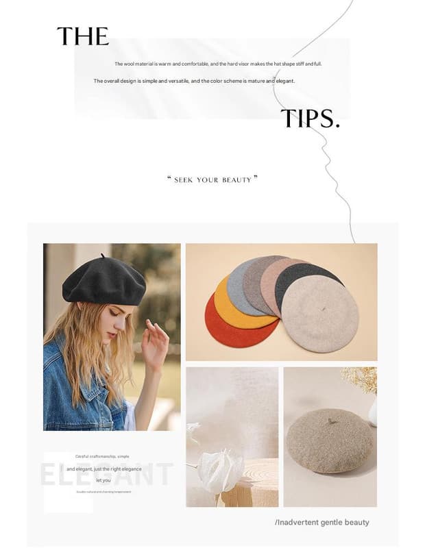 Black Wool Beret - Classic Warm Thick British Style Hat for Autumn & Winter