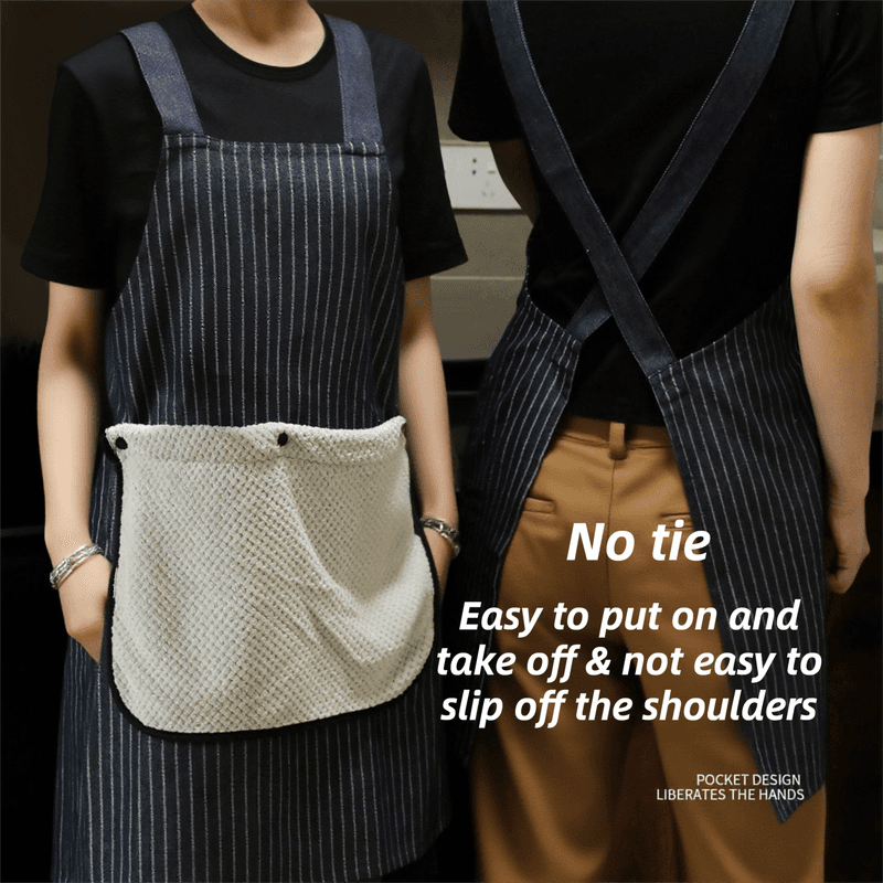 Black Waterproof & Oil-Proof Cross-Back Kitchen Apron with No-Tie Slip-On