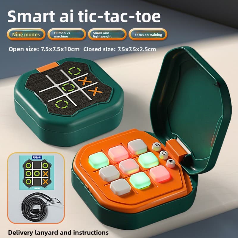 2 Pack Green AI Tic-Tac-Toe Handheld Game Electronic Logic - Green Handheld