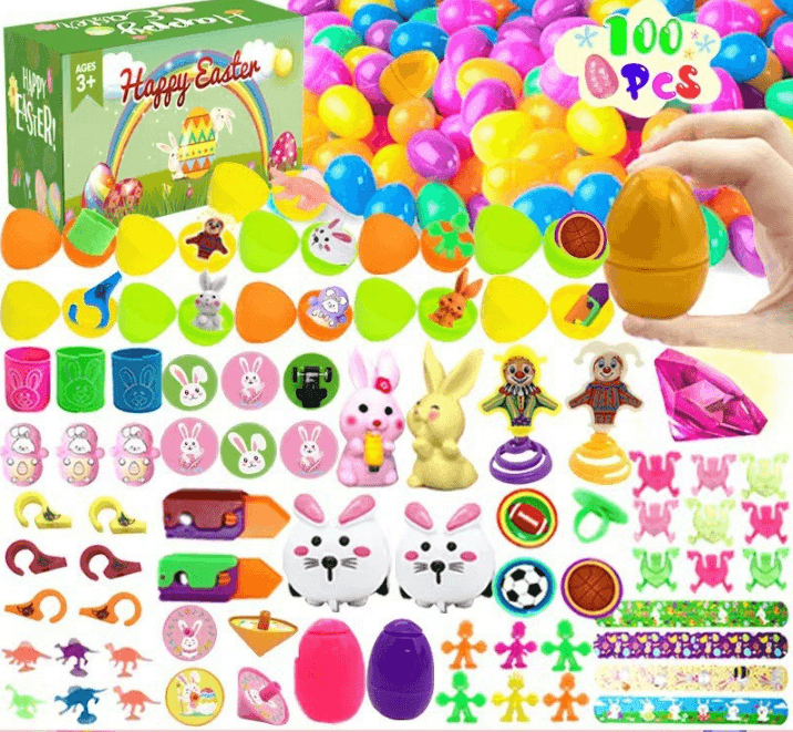 100-Piece Easter Eggs with 100 Toy Fillers - Bulk Surprise Plastic Eggs