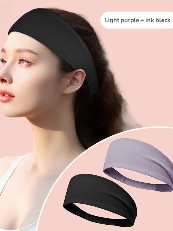 2 Pack Sports Headband with Silicone Sweat Guide Non-Slip - Black & Purple