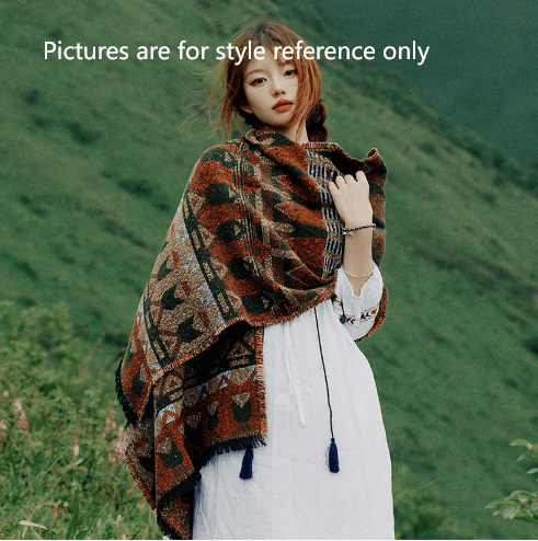 Red-beige Extra Large Ethnic Print Faux Lambswool Shawl - Cozy - 70 × 211 cm