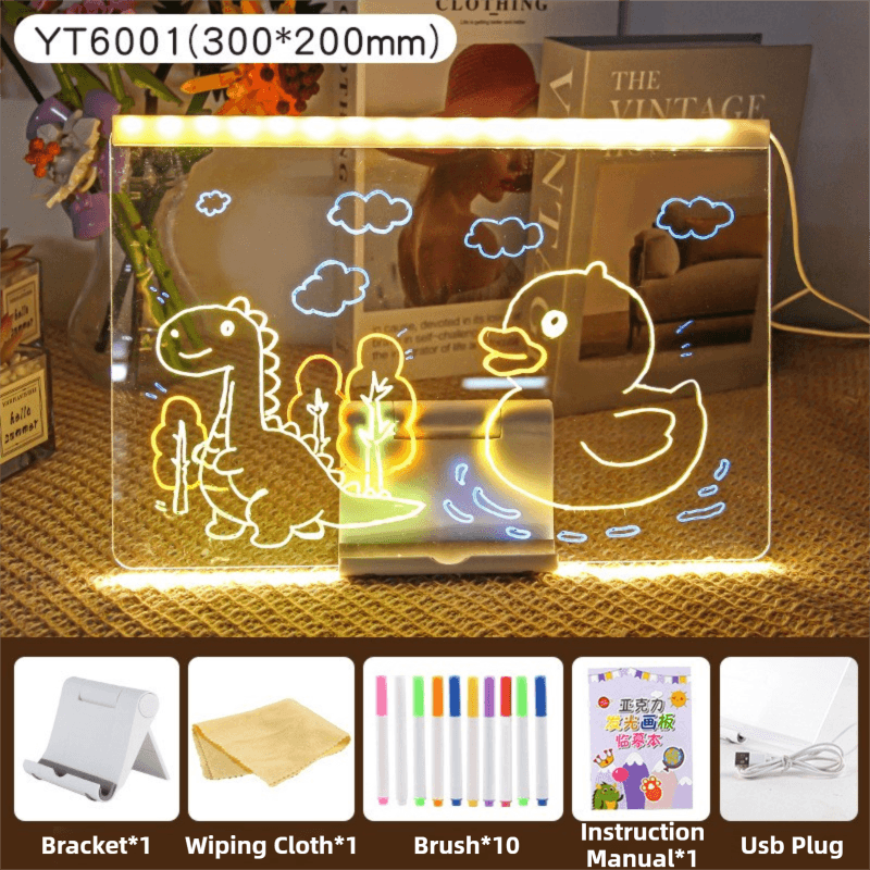 30 × 20 cm LED Light-Up Tracing Doodle Board with 10 Brushes - Erasable