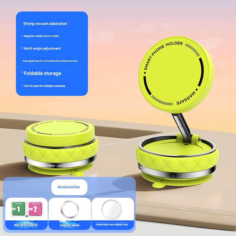 Green Foldable Magnetic Phone Holder with Vacuum Suction - Multi-Angle